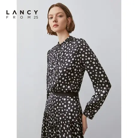 朗姿秋季新款圆点小立领长袖衬衫女桑蚕丝上衣OL通勤女装商场同款图片