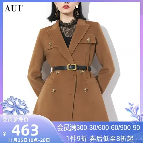 AUI驼色美拉德风西装毛呢外套女2023冬新款气质职业修身呢子大衣图片