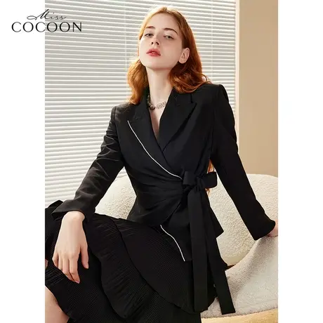 missCOCOON黑色小西装外套女2023新款春季设计感小众显瘦西服上衣商品大图