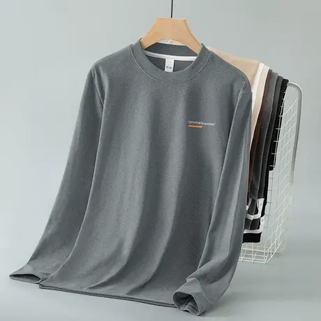 重磅德绒长袖t恤男秋冬保暖内搭打底衫双面绒潮流印花圆领秋衣服商品大图