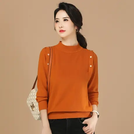 新品88折】气质半高领套头毛衣女士2023冬季新款纯色针织打底上衣商品大图