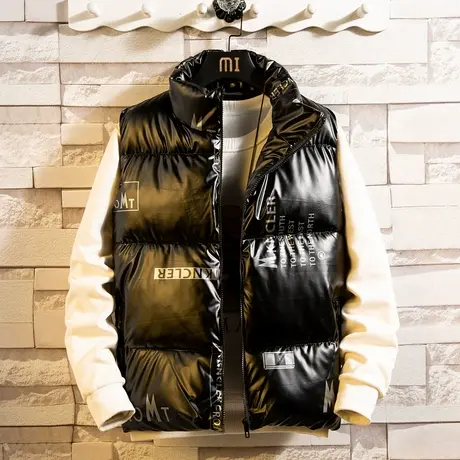 2022秋冬季时尚亮面马甲帅气男青年加厚款羽绒棉坎肩背心保暖外套商品大图