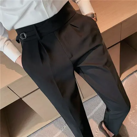 商务休闲西裤男秋季韩版发型师垂感休闲修身小脚直筒个性西装裤子商品大图