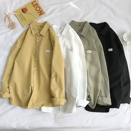 衬衫男纯色韩版潮流宽松衬衣ins港风帅气外套休闲百搭打底衫秋季商品大图