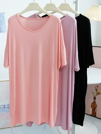 莫代尔睡裙中长款T恤裙女薄款宽松孕妇裙睡衣家居服慵懒风上衣潮图片