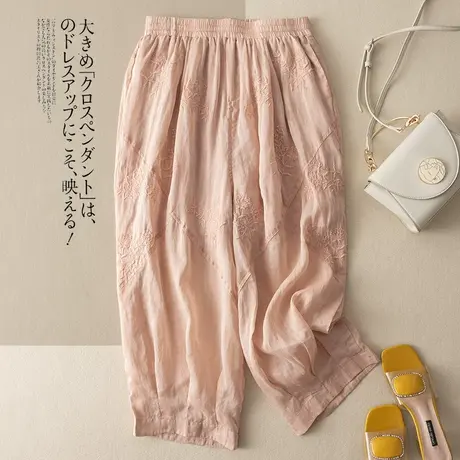 享永子九分苎麻哈伦裤女文艺复古棉麻哈伦裤宽松显瘦2024夏季新款商品大图