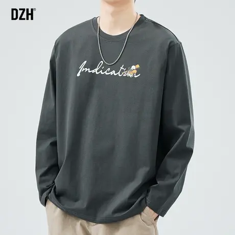 男生圆领纯棉长袖t恤男春季潮牌打底衫内搭上衣2024年新款体恤衫商品大图