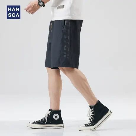 hansca冰丝休闲短裤男大码夏季薄款宽松直筒抽绳运动速干五分裤子商品大图