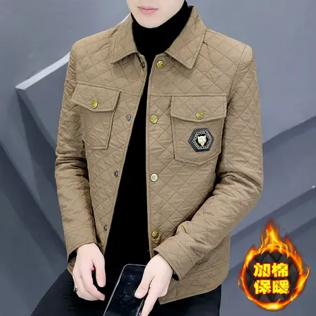 潮牌菱格羽绒棉衣轻薄保暖外套男士秋冬季加棉加厚痞帅气工装夹克商品大图