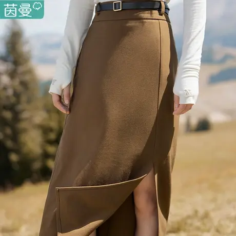 茵曼半裙女春季秋秋2024年新款a字半身裙开叉法式长裙包臀裙子图片