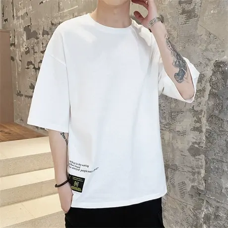 夏季韩版潮流ins潮牌短袖t恤宽松半袖体恤上衣服男士五分中袖男装商品大图