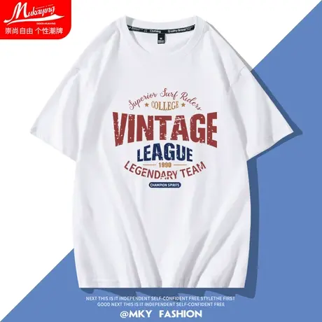英文字母短袖t恤男2022新款夏季纯棉圆领打底内搭宽松潮牌半袖衫商品大图