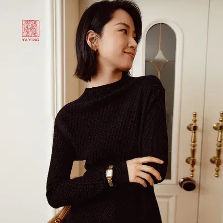 EP雅莹高端系列 美利奴羊毛半高领内搭针织上衣 2023秋新款9902A商品大图