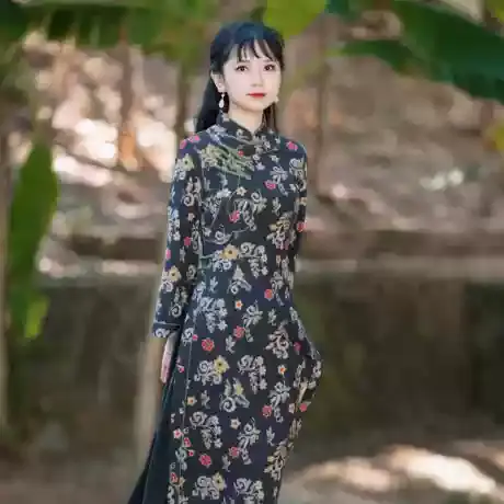 奥黛旗袍女中国风连衣裙女休闲显瘦长款年轻复古气质日常可穿裙子商品大图