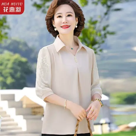 中年女雪纺衫中老年女装40岁50妈妈装仿真丝夏装洋气高贵小衫上衣图片