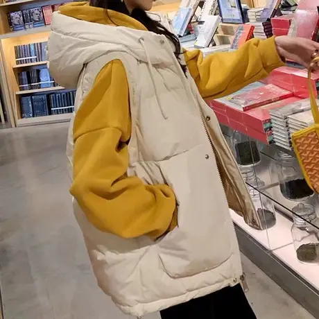 羽绒棉马甲女秋冬季2022新款短款连帽棉背心宽松洋气外穿马夹外套图片
