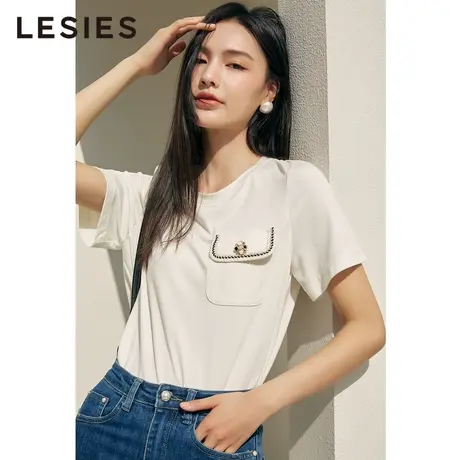 LESIES蓝色倾情夏女装套头圆领小香淑女宽松短袖针织T恤商品大图