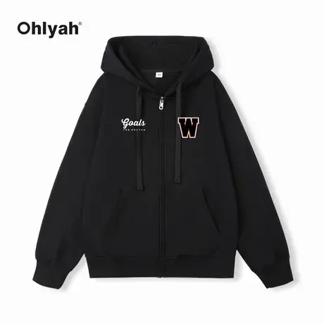 Ohlyah国潮牌小众字母印花开衫卫衣男女秋冬新款宽松情侣连帽外套商品大图