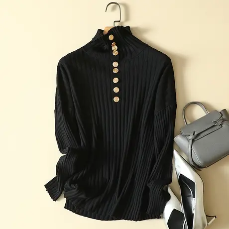 秋冬新款堆堆高领加厚套头毛衣女士修身内搭针织显瘦打底衫女上衣商品大图