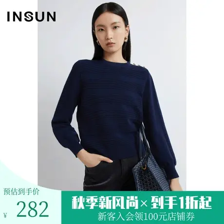 恩裳2022冬季时尚百搭款毛衫立体感横条纹套头针织衫图片