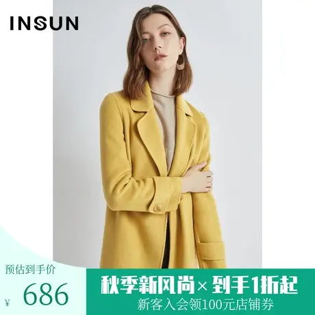 【奥莱专享】恩裳冬季双面呢大衣纯羊毛双排扣毛呢外套女中长款商品大图