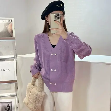 v领毛衣开衫针织外套女秋装2023年新款短款纯色百搭爆款减龄上衣商品大图