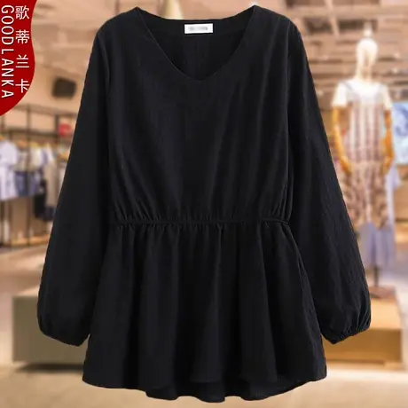 中年妈妈春秋遮肚上衣洋气时尚燕尾小衫大码女装纯棉宽松长袖T恤商品大图