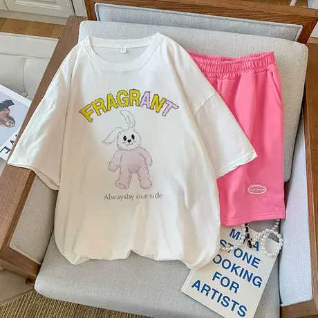 纯棉运动服套装女夏季薄款宽松短袖短裤小个子时尚洋气休闲两件套图片