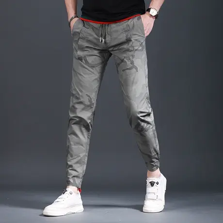 2022迷彩裤男休闲裤夏季薄款潮牌修身小脚韩版潮流男士裤子松紧腰商品大图