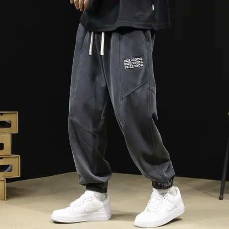 重磅水洗运动裤男士春秋款宽松大码潮牌裤子休闲束脚卫裤秋季男裤商品大图