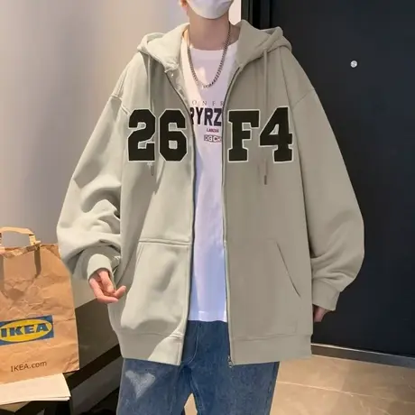 港风潮牌卫衣男春秋季2023新款美式宽松连帽拉链开衫oversize外套商品大图