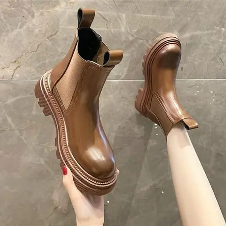 马丁靴女单靴短靴2023年春季新款厚底英伦风中筒靴子切尔西烟筒靴图片