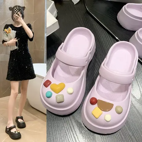 新款洞洞鞋女夏季外穿包头半拖鞋防滑踩屎感厚底可爱玛丽珍凉拖鞋商品大图