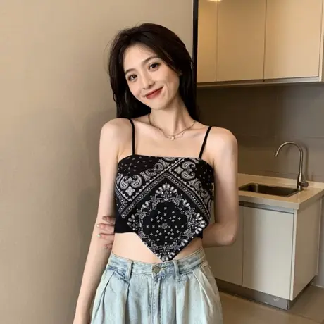 夏季设计感小众无袖吊带背心女三角巾外穿纯欲风辣妹性感抹胸上衣商品大图