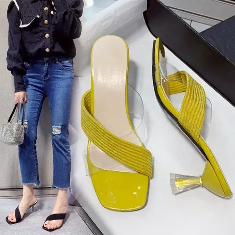 凉拖鞋女2023夏季新款交叉时尚个性外穿韩版针织百搭气质高跟鞋潮图片