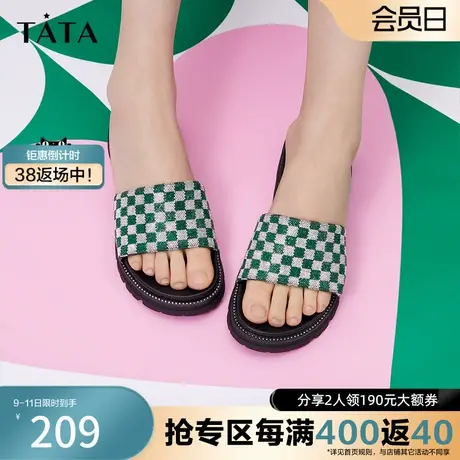 Tata他她奥莱棋盘格厚底拖鞋一字外穿凉拖鞋女夏新款百搭YNM02BT2商品大图