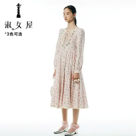 淑女屋官方旗舰店2022新品女王系列碎花布裙子百搭舒适秋冬连衣裙图片