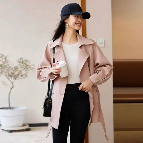 时尚气质长袖风衣2023年秋季新款淑女温柔宽松显瘦中长款外套上衣商品大图