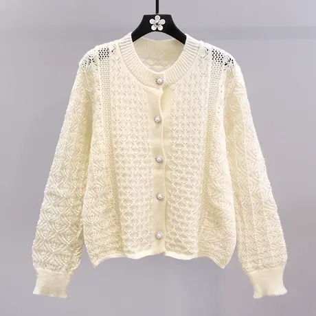 小香风镂空针织开衫女秋冬2023新款宽松高级感软糯减龄毛衣外套商品大图