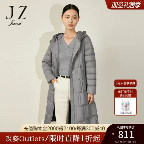 JZ玖姿几何设计感羽绒服女装2022冬季新款哑光感轻薄保暖连帽外套商品大图