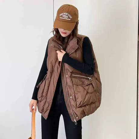 秋冬季新款韩版宽松羽绒棉马甲女士外穿潮流时尚大口袋坎肩马夹潮商品大图