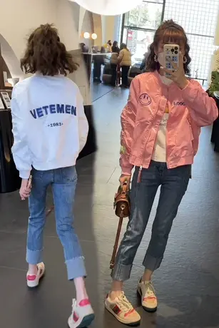 复古撞色拼接棒球服女外套2023春秋款高级感短款开衫夹克上衣欧货商品大图