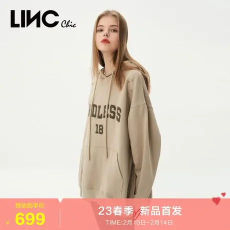 LINC金羽杰2023年秋季新款落肩连帽轻摇滚感破洞卫衣女S231HD105Y商品大图