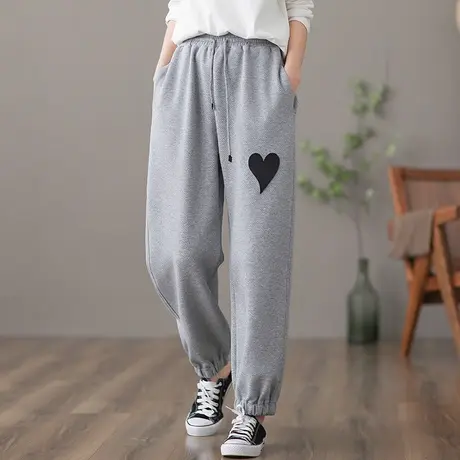 dza 文艺复古爱心休闲裤子女士春季新款宽松阔腿裤百搭哈伦运动裤图片