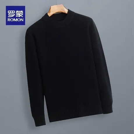 罗蒙男士羊毛衫2023秋冬新款纯羊毛衣圆领保暖上衣百搭针织衫男帅商品大图