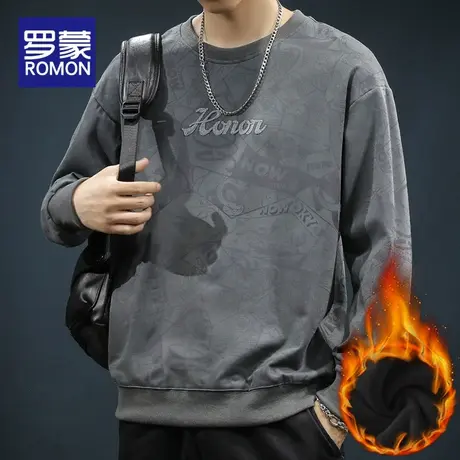 罗蒙秋冬季卫衣加绒加厚麂皮绒圆领男士长袖衫2023年新款男装上衣图片