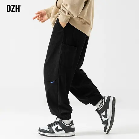 男士休闲黑色运动裤男春夏束脚2023年新款灯芯绒男裤潮流裤子男款商品大图