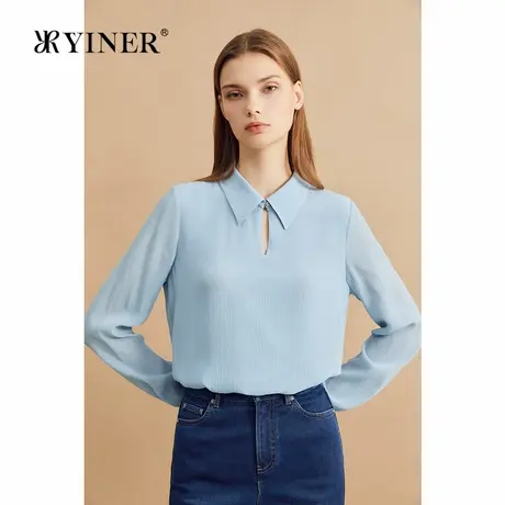 【柔润真丝】YINER音儿2024冬季新款100桑蚕丝衬衫微皱感上衣商品大图
