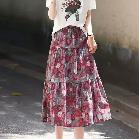 时尚气质休闲淑女夏季半身裙女士2025年夏日新品碎花透气显瘦伞裙图片