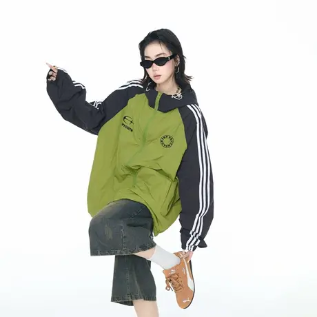 2025夏款UPF50+撞色连帽防晒衣男女同款宽松透气街头风运动上衣图片